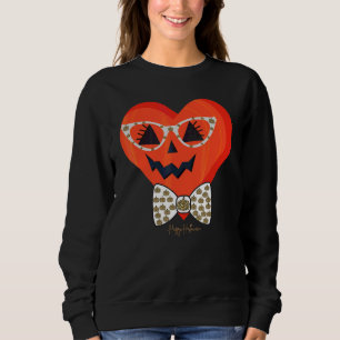 Cute Pumpkin Face With Leopard Print Glasses Girls Sweatshirt