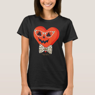 Cute Pumpkin Face With Leopard Print Glasses Girls T-Shirt
