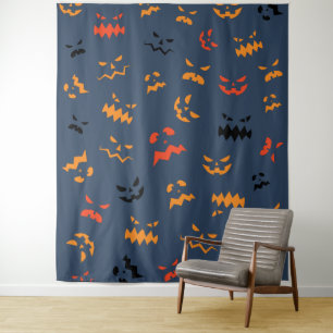 Cute Pumpkin Faces Pattern Halloween Wall Tapestry