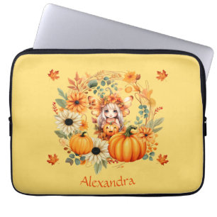 Cute Pumpkin Fairy in Autumn Wreath Laptop Sleeve