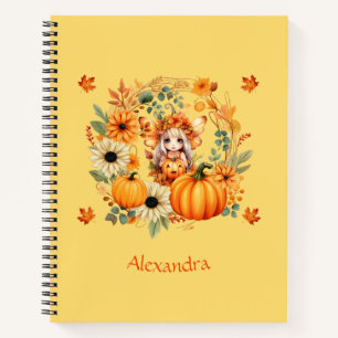 Cute Pumpkin Fairy in Autumn Wreath Notebook