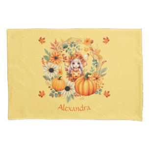 Cute Pumpkin Fairy in Autumn Wreath Pillowcase