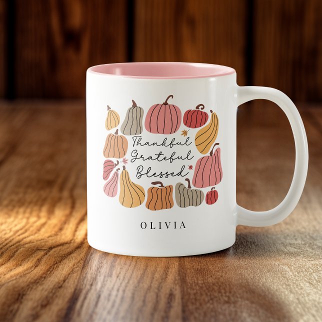 Cute Pumpkin Fall Autumn Personalised Two-Tone Coffee Mug (Creator Uploaded)