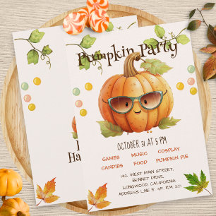 Cute Pumpkin Fall Birthday Halloween Party Invitation