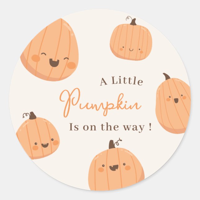 Cute Pumpkin Fall Gender Neutral Baby Shower Classic Round Sticker (Front)