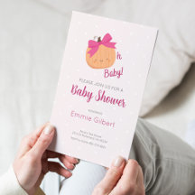 Cute Pumpkin Fall Pink Girl Baby Shower Invitation