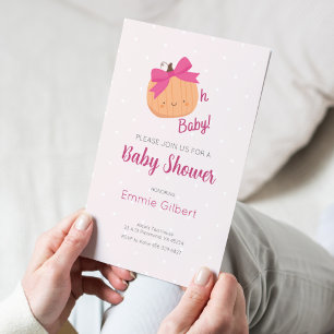 Cute Pumpkin Fall Pink Girl Baby Shower Invitation