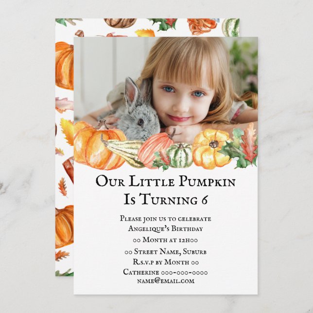 Cute pumpkin fall thanksgiving ANY AGE kids party Invitation (Front/Back)