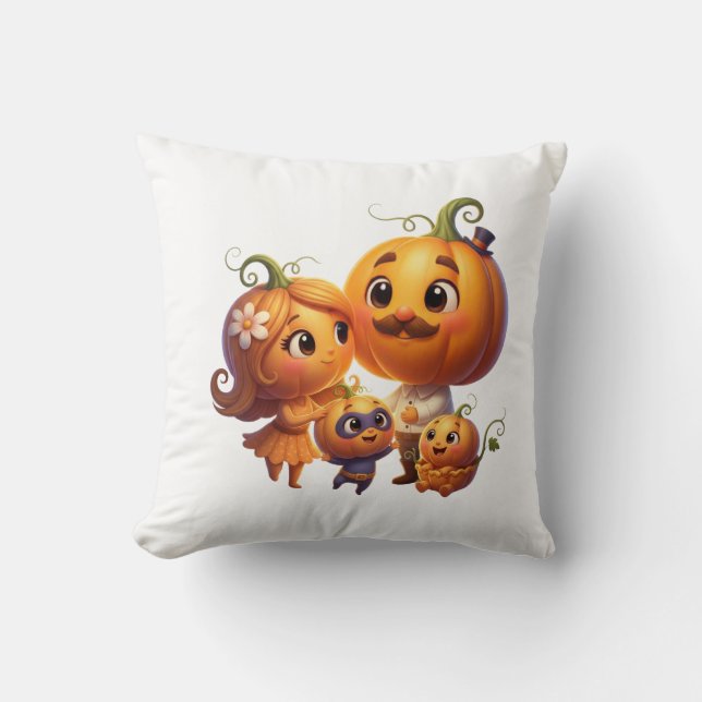 Cute Pumpkin Family Portrait Fall Throw Pillow (Front)