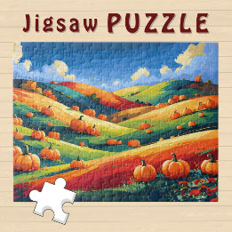 Cute Pumpkin Fantasy Landscape Jigsaw Puzzle
