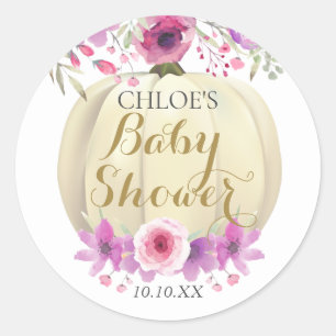 Cute Pumpkin Floral Baby Shower Classic Round Stic Sticker