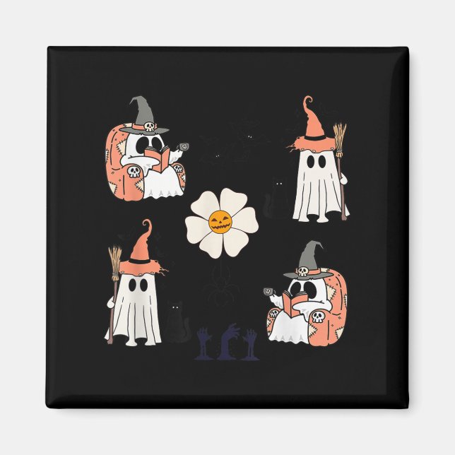 Cute Pumpkin Ghost Boo Cat Bats Pattern Halloween  Magnet (Front)