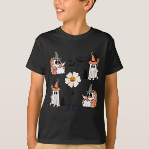 Cute Pumpkin Ghost Boo Cat Bats Pattern Halloween T-Shirt