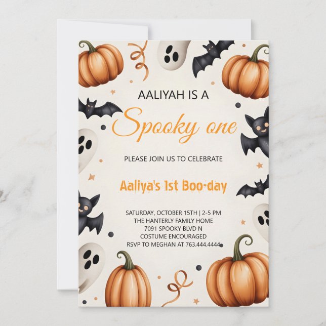 Cute Pumpkin & Ghost Halloween Birthday Invitation (Front)