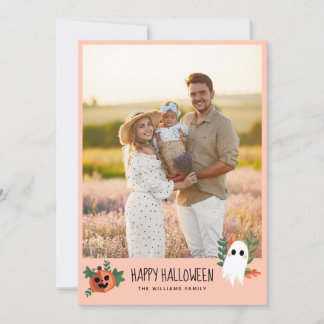 Cute Pumpkin Ghost Happy Halloween Photo Holiday Card