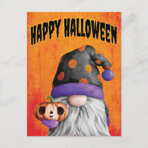 Cute Pumpkin Gnome Happy Halloween Postcard