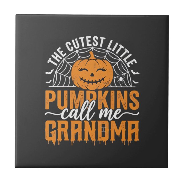 Cute Pumpkin Grandma Halloween Design_1 Ceramic Tile (Front)