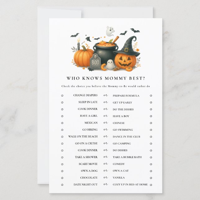 Cute Pumpkin Halloween Baby Shower Activity Game (Front)