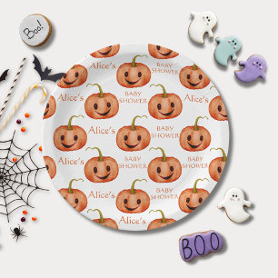 Cute Pumpkin Halloween Baby Shower Paper Plate