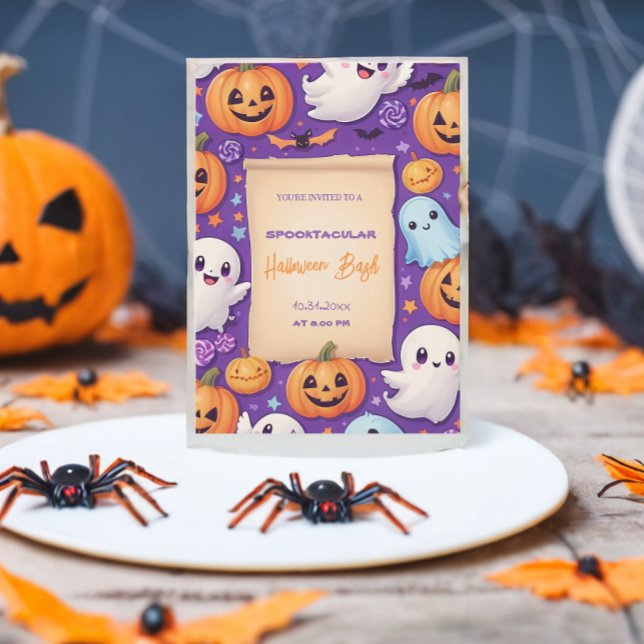 Cute pumpkin Halloween Bash Orange Purple Invitation (Creator Uploaded)