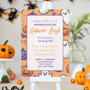 Cute pumpkin Halloween Bash Orange Purple Invitation