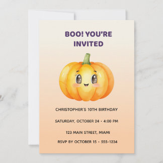 Cute Pumpkin Halloween Birthday Invitation | Kids