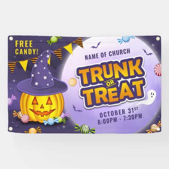 Cute Pumpkin Halloween Candy Trunk or Treat Banner (Horizontal)