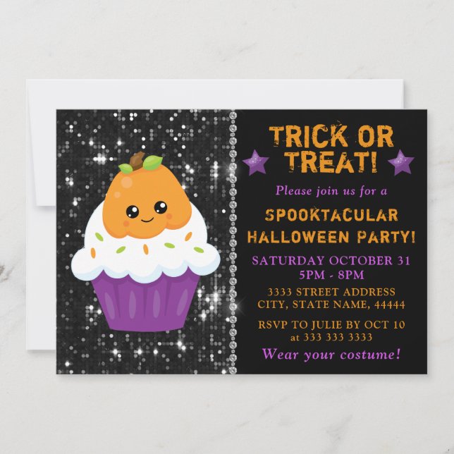 Cute Pumpkin Halloween Cupcake Party Invitation (Front)
