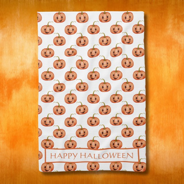 Cute Pumpkin Halloween Custom Tea Towel (Creator Uploaded)