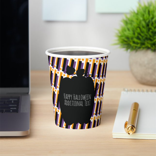 Cute Pumpkin Halloween Geometric Purple Paper Cups (Insitu)