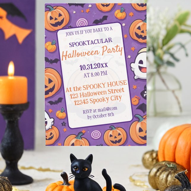 Cute pumpkin Halloween Party Orange Purple Invitation (Creator Uploaded)