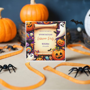 Cute pumpkin Halloween Party Orange Purple Invitation