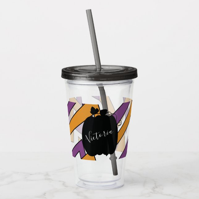Cute Pumpkin Halloween Purple Pattern Acrylic  Tumbler (Left)