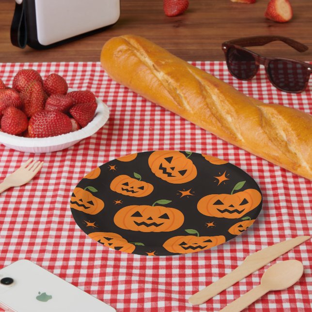 Cute Pumpkin Halloween Spooky Pattern Paper Plate (Picnic)