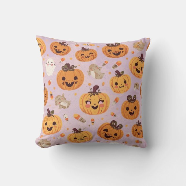 Cute Pumpkin Halloween Square Pillow (Front)