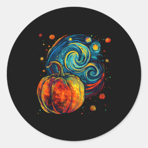 Cute Pumpkin Halloween Thanksgiving Starry Night V Classic Round Sticker