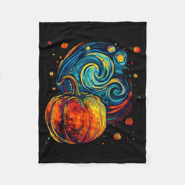 Cute Pumpkin Halloween Thanksgiving Starry Night V Fleece Blanket (Front)
