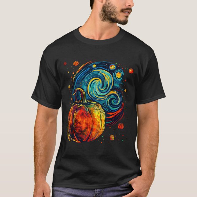 Cute Pumpkin Halloween Thanksgiving Starry Night V T-Shirt (Front)