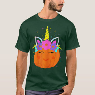 Cute Pumpkin Halloween Unicorn Women Girls Thanksg T-Shirt