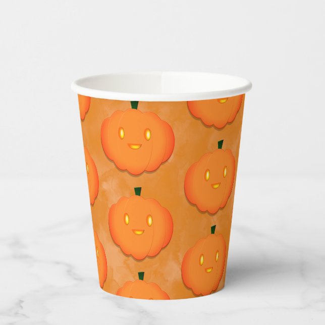 Cute Pumpkin Halloween Watercolor Baby Shower  Paper Cups (Left)