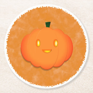 Cute Pumpkin Halloween Watercolor Baby Shower  Round Paper Coaster