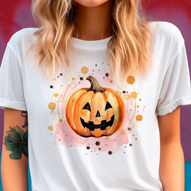 Cute Pumpkin Halloween Watercolor T-Shirt (Creator Uploaded)