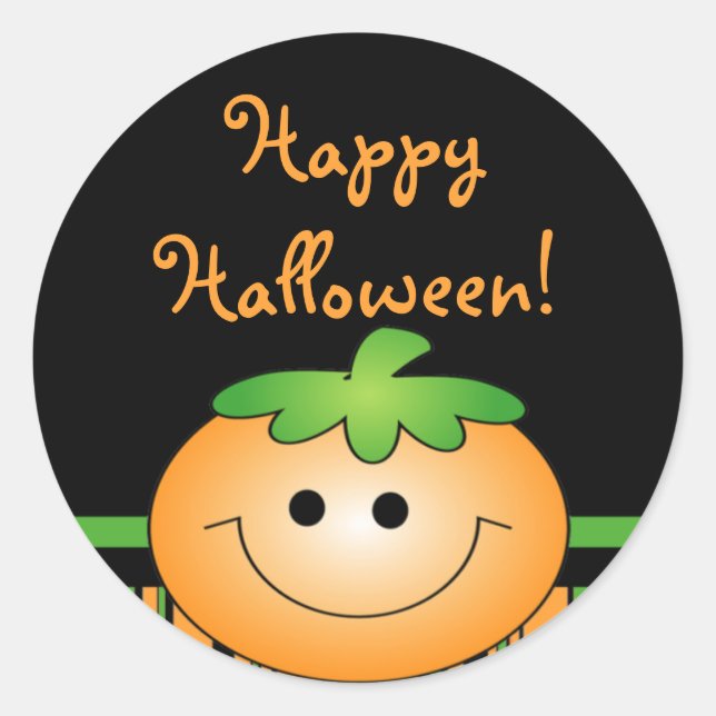 Cute Pumpkin Happy Halloween Classic Round Sticker (Front)