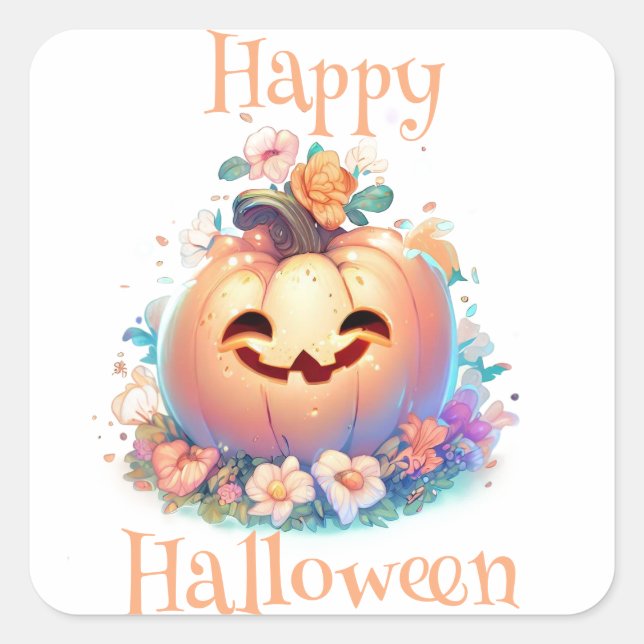 Cute Pumpkin Happy Halloween Square Sticker (Front)