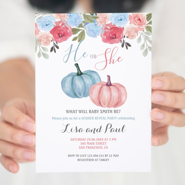 Cute Pumpkin He or She Gender Reveal Invitation (Creator Uploaded)