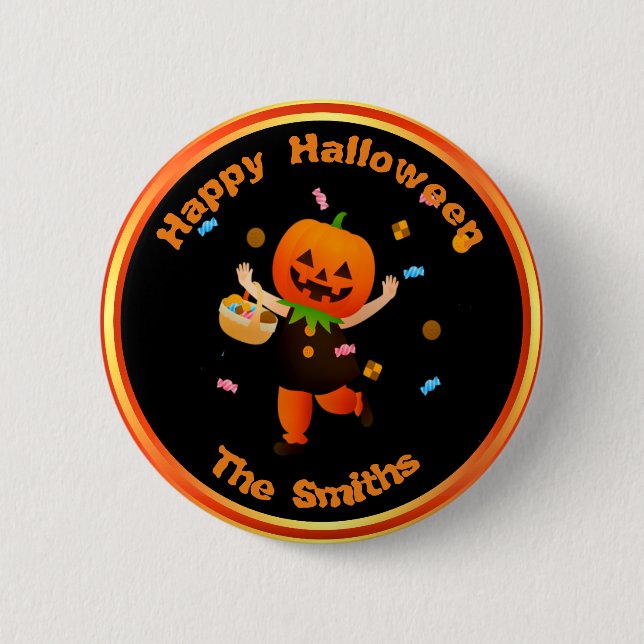 Cute Pumpkin Head Trick or Treater Halloween 6 Cm Round Badge (Front)