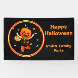 Cute Pumpkin Head Trick or Treater Halloween Banner