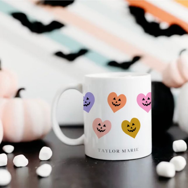 Cute Pumpkin Hearts Trendy Halloween Coffee Mug (Creator Uploaded)