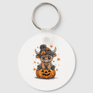 Cute Pumpkin Highland Cow Halloween Cow Lover Boy Key Ring
