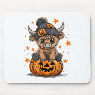 Cute Pumpkin Highland Cow Halloween Cow Lover Boy Mouse Pad